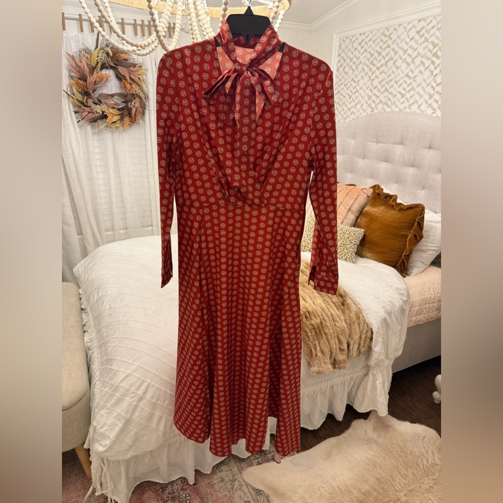 Red western horse head pattern tie neck long dress for boots